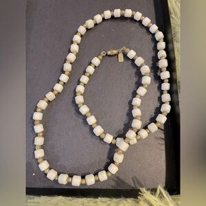 Vintage Kenneth Lane White Beaded with Gold Tone Round Spacer Beads Necklace.